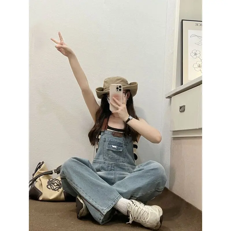 

Модные джинсовые комбинезоны с цветными вставками для женщин: новинка весна-осень, облегающие, повседневные, в уличном стиле, с высокой талией