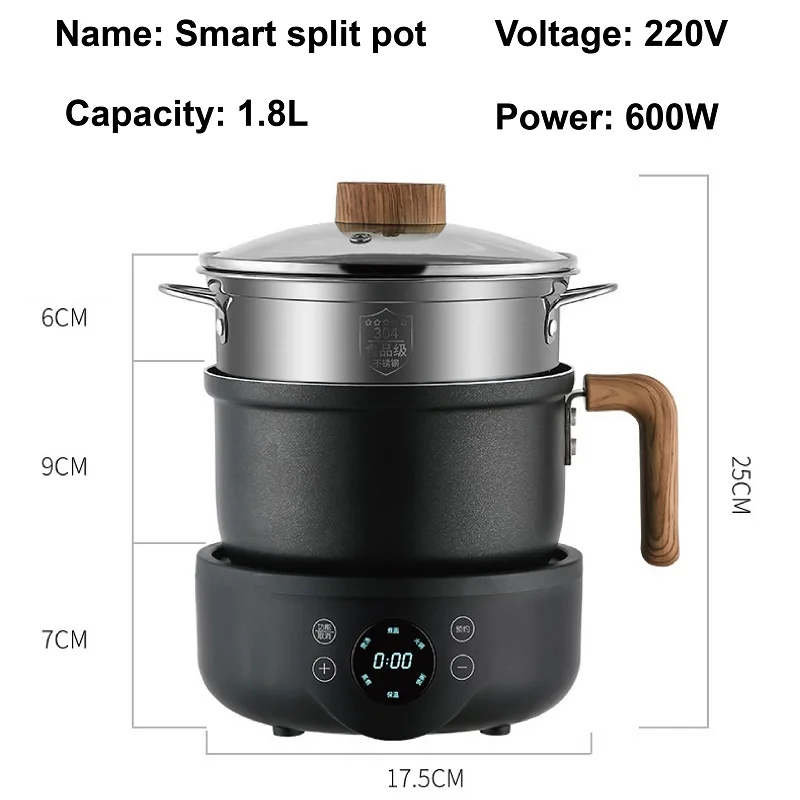 Panci Penggorengan listrik multifungsi, panci kukus elektrik multifungsi 110V/220V antilengket 1,8 l