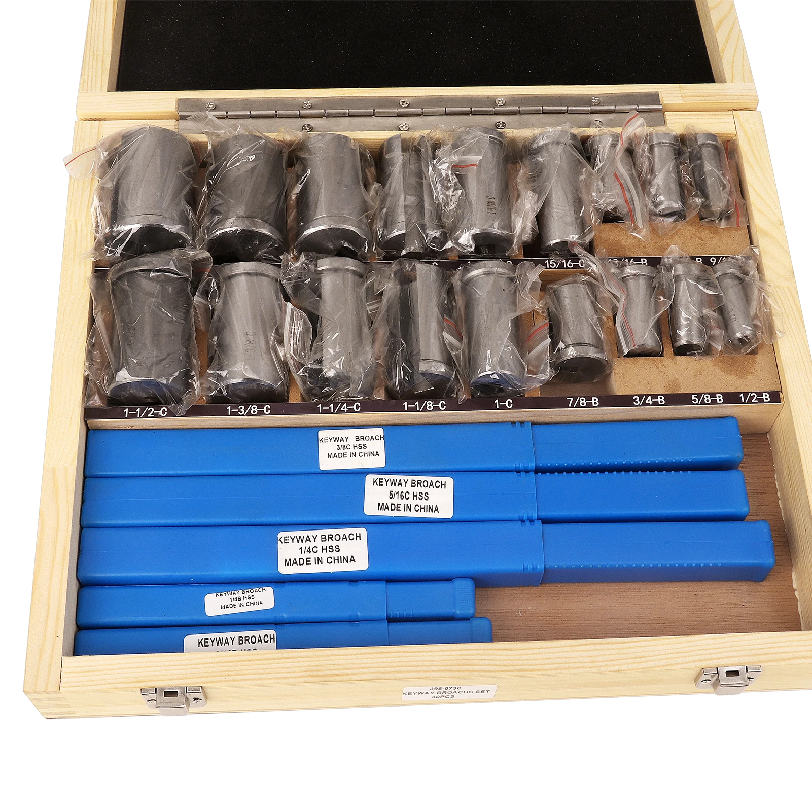 New 30pcs Keyway Broach Set Inch Sized 5pcs Broaches 1/2''-1-1/2'' 18pcs Bushings and 7pcs Shims HSS Keyway Tool for CNC Machine
