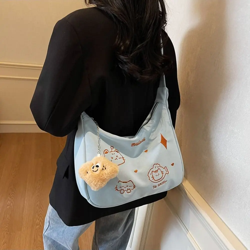 

Large Capacity Cute Cat Shoulder Bag New Trendy Embroidery Crossbody Messenger Bag Kawaii Style Casual Cartoon Commuting Bag