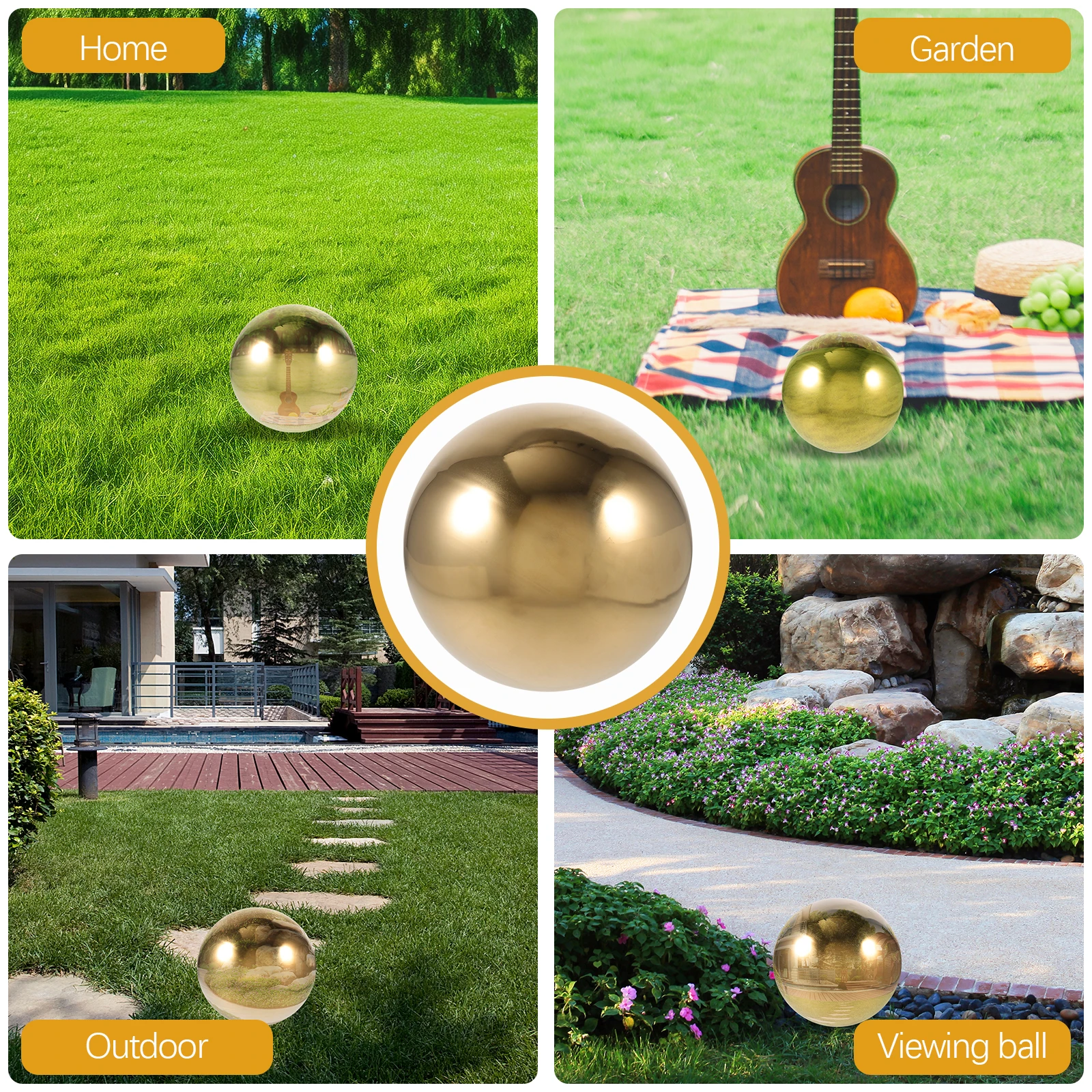 

Mirror Decorative Ball Golden Reflective Hollow Sphere 250MM Stainless Steel Garden Globe Large Bauble Art Display Kitchen