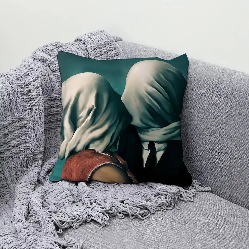 

R-Rene M-Magritte Art The Lovers 30x30cm 45x45cm Pillow Case Decor Protective Covers Comfortable Soft For Sofa Living Room Home