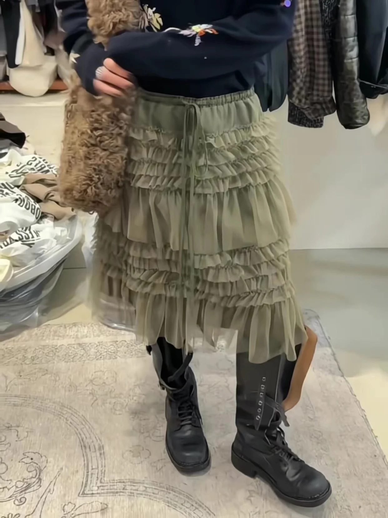 

Женская пышная юбка А-силуэта с высокой талией, с объемной вышивкой и кружевом, на эластичной резинке, для повседневной носки