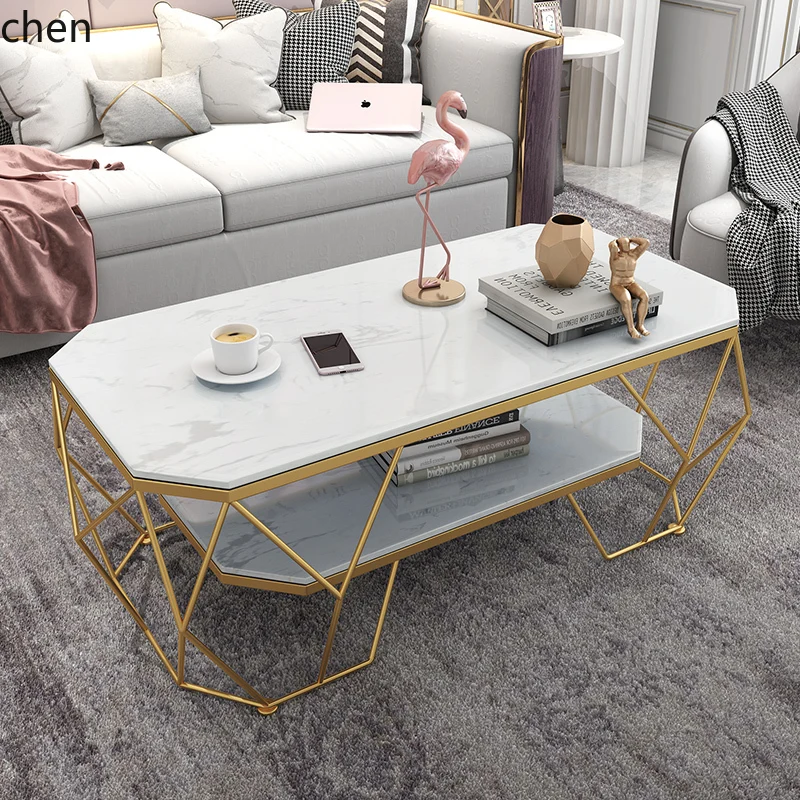 

HXL simple double-layer coffee table living room tempered glass rock slab marble