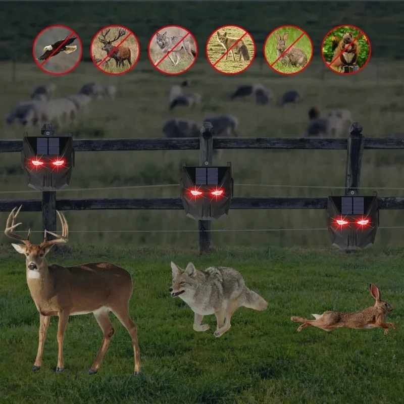 Solar Animal Repeller LED Red Blinking Light Outdoor Waterproof Pest Control for Birds Dogs Foxes Coop Garden Farm Protection