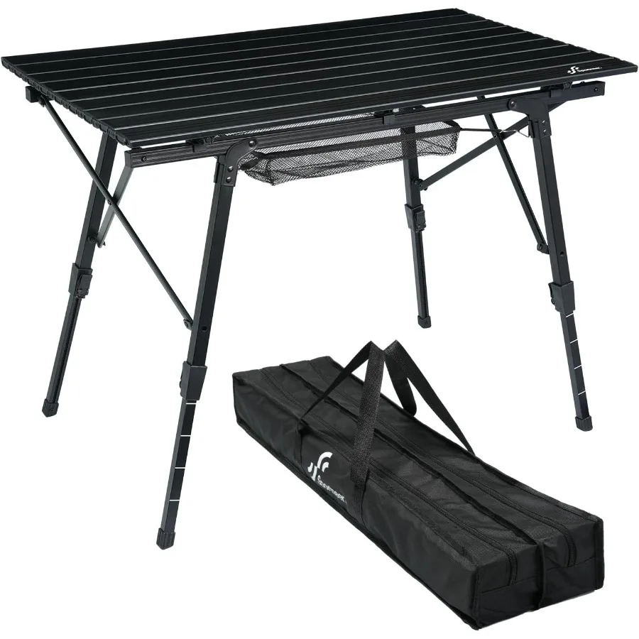 35.4''x20.5'' Adjustable Height Aluminum Folding Camping Table with Top Mesh Layer for Outdoor Use Compact RollUp Design Ideal