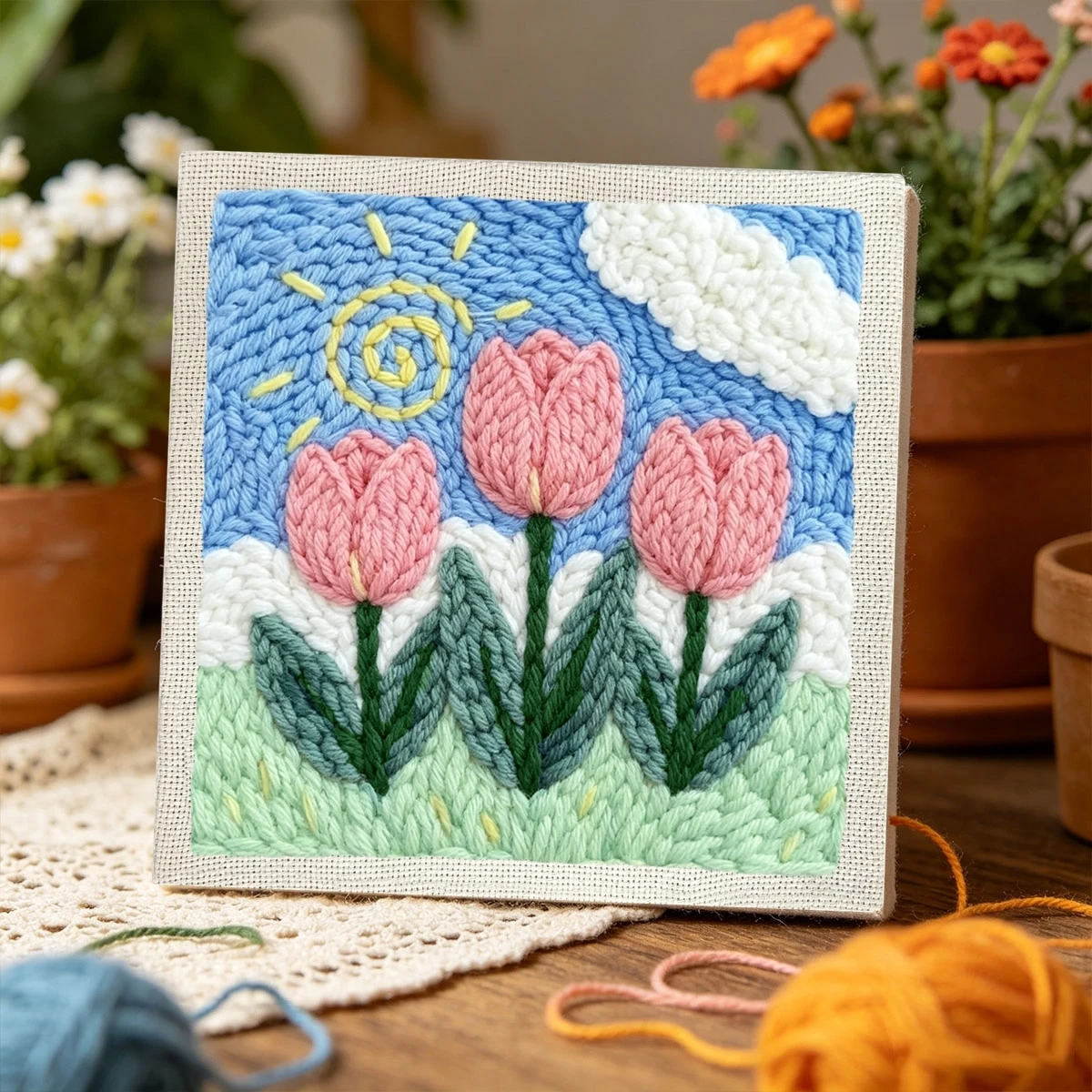 1 Set Tulpen DIY Stickerei-Set für Anfänger, Stick-Starter-Kit, Kreuzstich-Kunstgeschenk, Handarbeits-Bastelset – Detail 3