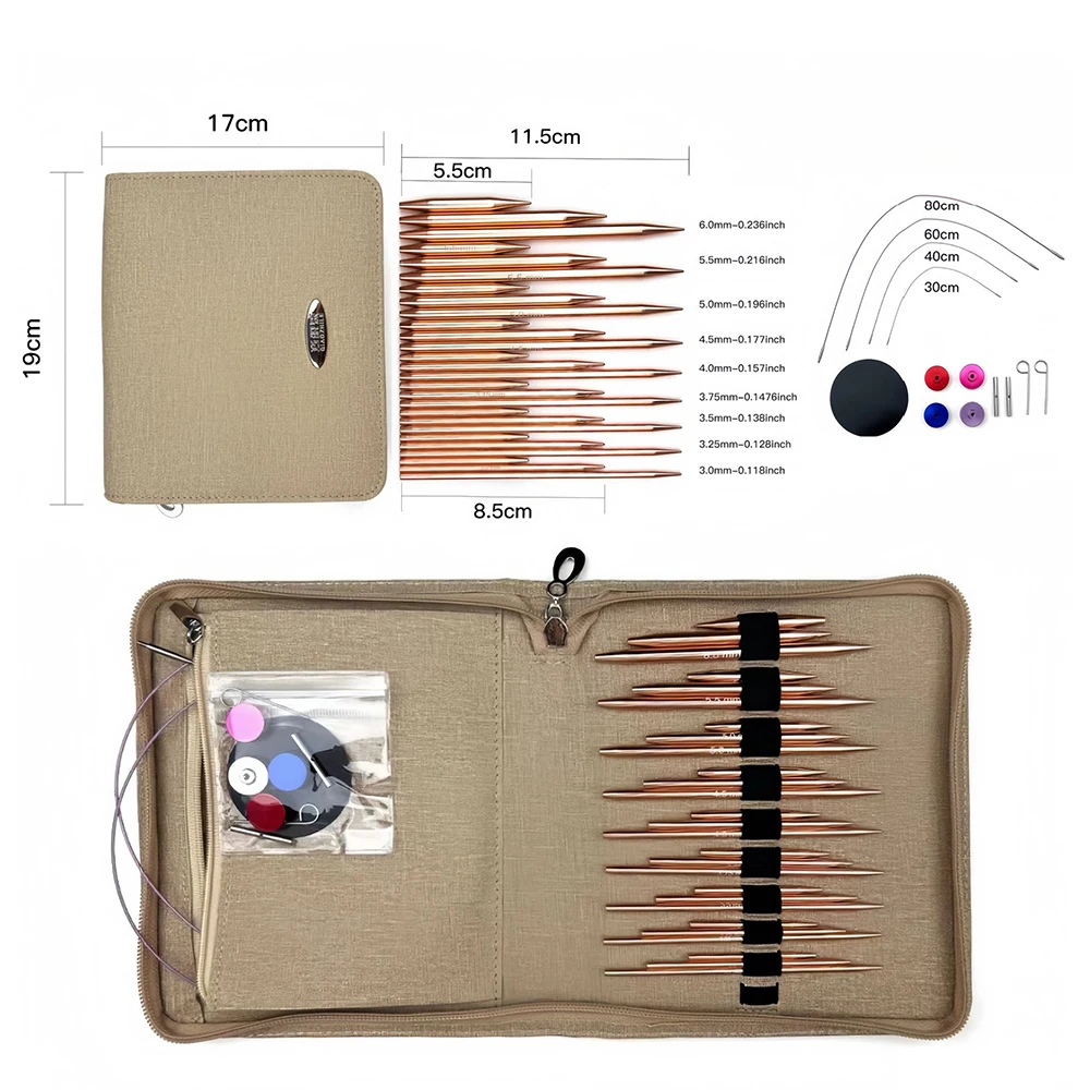 9 Pairs Interchangeable Knitting Needles Set 5.5cm 8.5cm 11.5cm Crochet Hooks Circular Weaving Needle Set from 3.0mm to 6.0mm