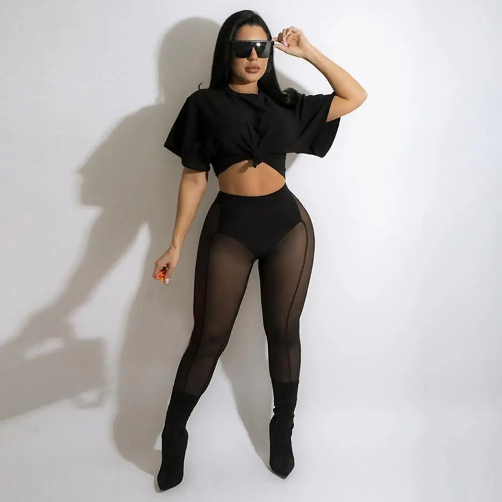 FJHip-Lifting Mesh Tight Leggings, Pantalon crayon élastique, Transparent, Noir, Taille haute, Long, Sexy