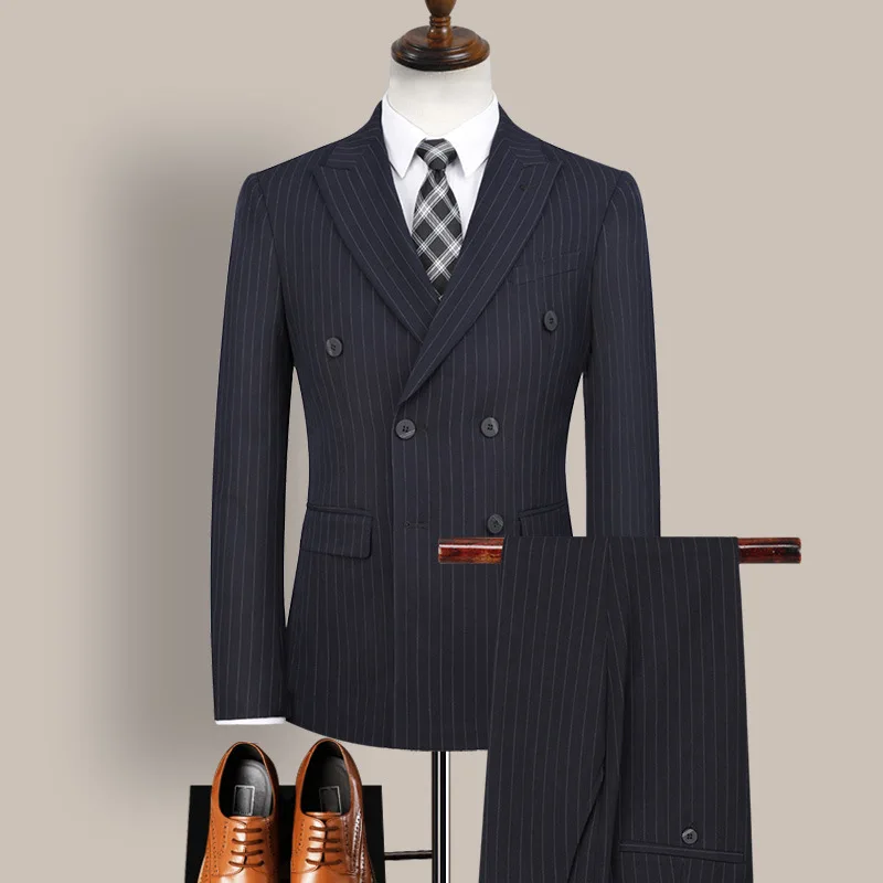 

G3022 double-breasted suit men's suit western style Korean version slim business groom wedding dress striped formal suit men