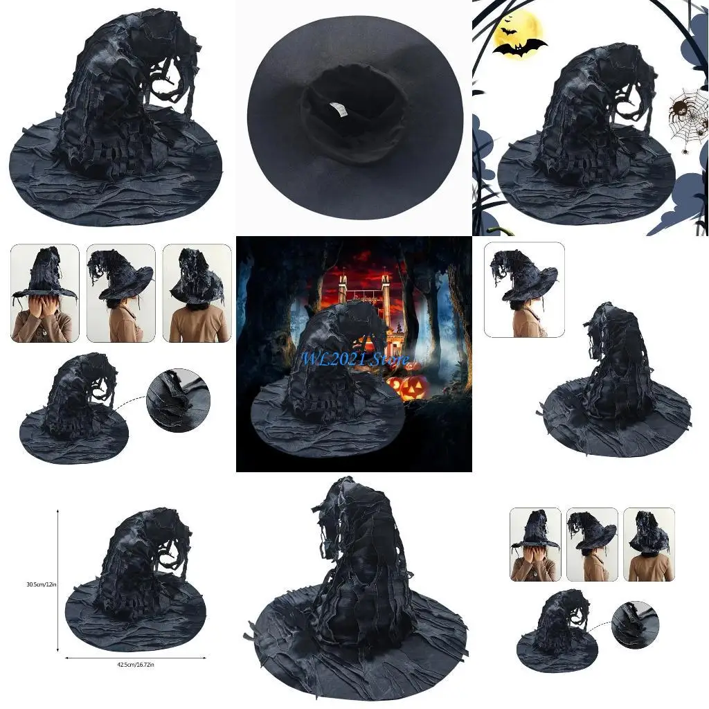 

G5GC Adult Witch Hat for Halloween Performances Distressed Stripe Hat for Masquerades