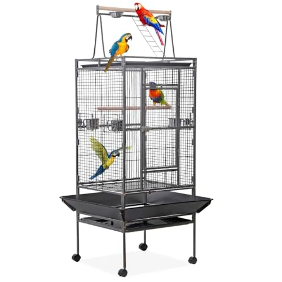 

68 Inch Wrought Iron Large Bird Flight Cage with Rolling Stand for African Grey Parrot Cockatiel Sun Parakeet Conure Lovebird