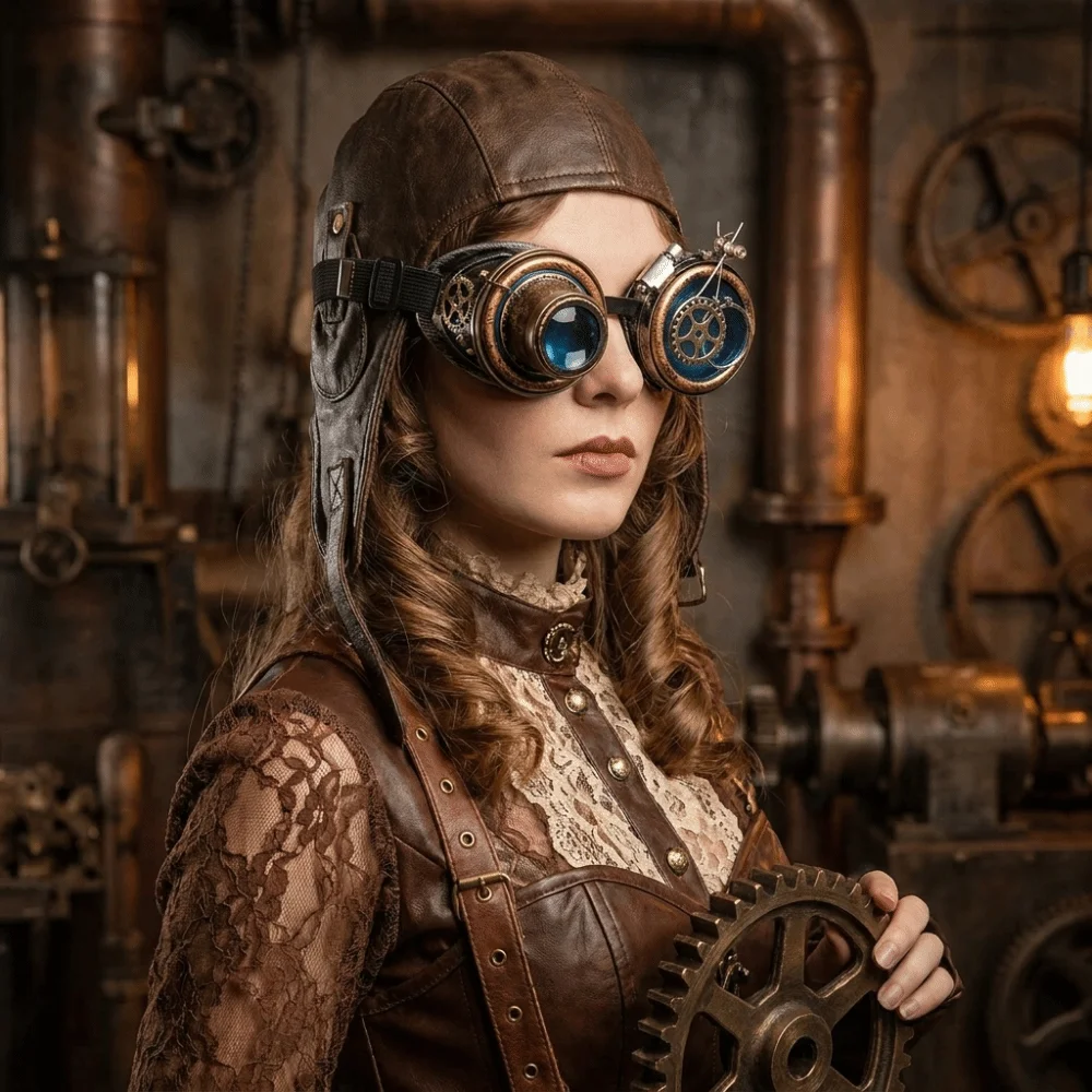 Colored Lenses Steampunk Goggles Detachable Lens Side Magnifier Cosplay Glasses Exquisite Distressed Frame Protective Eyewear