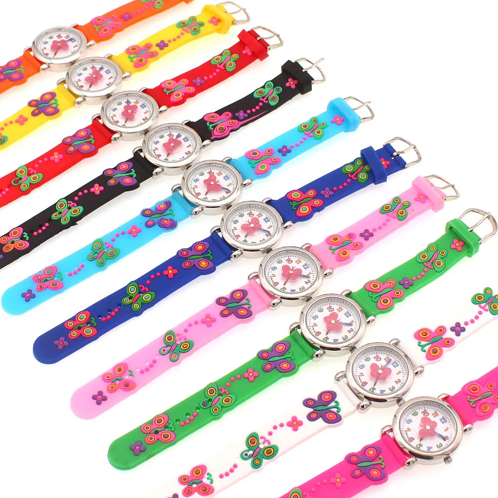 10Pcs Boys Girls Silicone Strap Quartz Watches Children Kids Students Digital Cool Butterfly Clocks