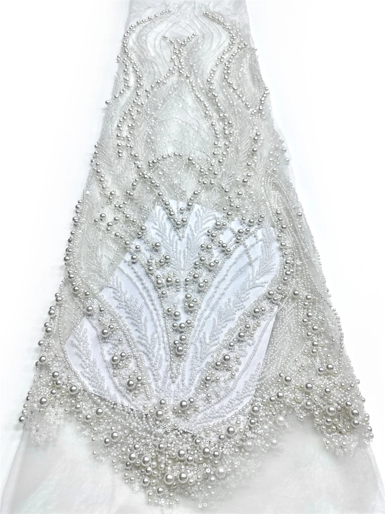 Luxurious African Heavy Beaded Net Mesh Lace Fabric 2026 Embroidery Sequins French Tulle Lace for Nigerian Wedding Party Dress