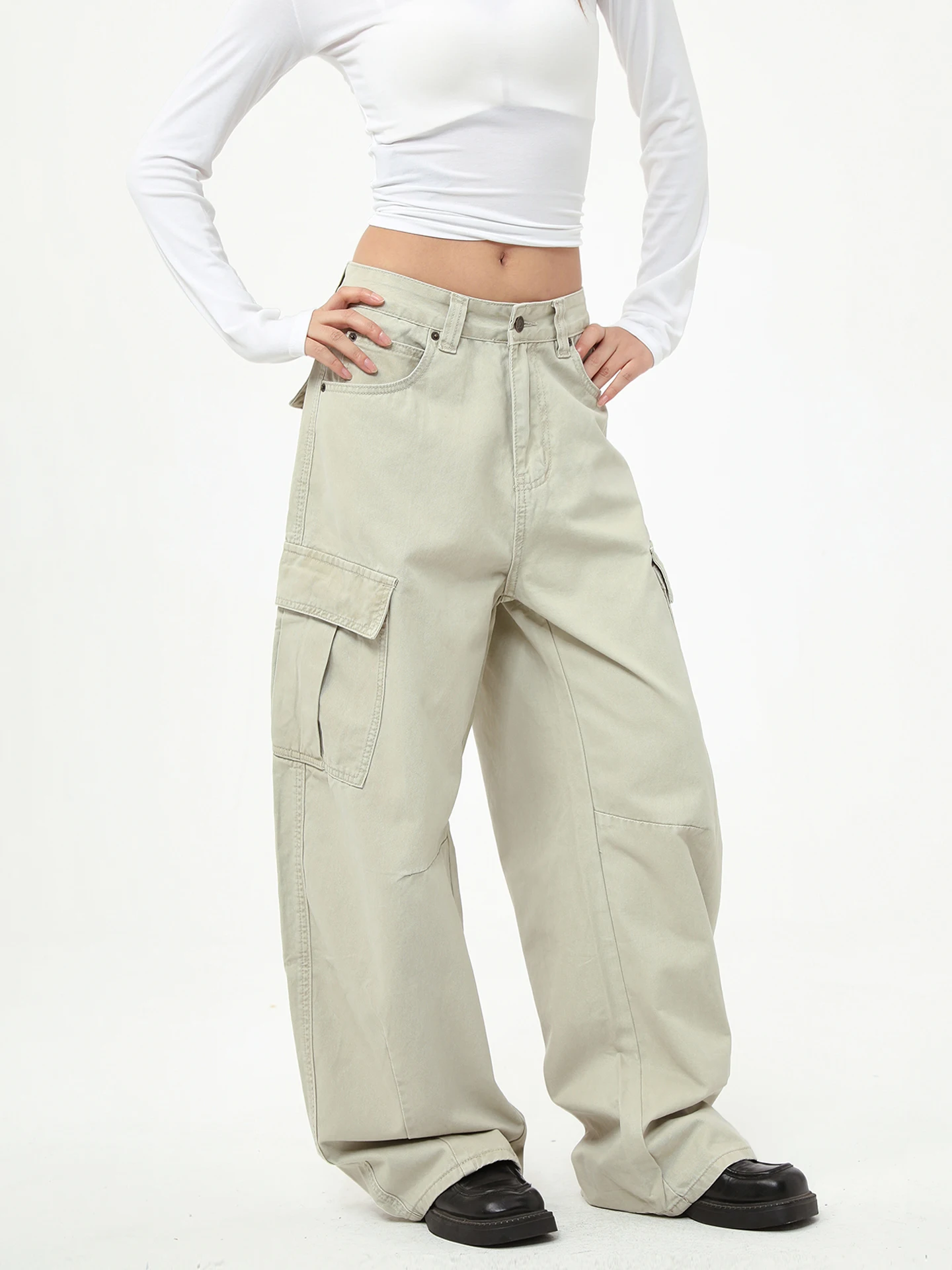 

Брюки-карго в американском ретро-стиле, свободные, с широкими штанинами, повседневные, для мужчин и женщин, из хлопка, с высокой талией.