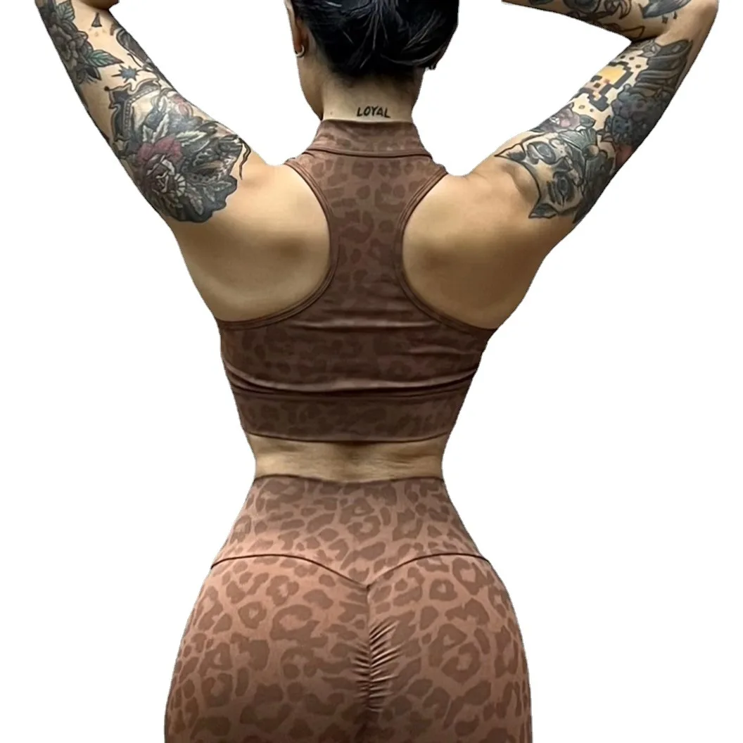 ليوبارد طباعة اللياقة البدنية اليوغا الرياضة الصدرية سترة الإناث مثير مطاطا تنفس سستة عالية القوة صدمة برهان #5