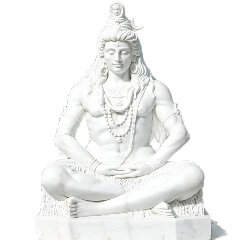 White marble Hindu god Shiva meditation statue garden temple marble Indian Shiva sculpture
