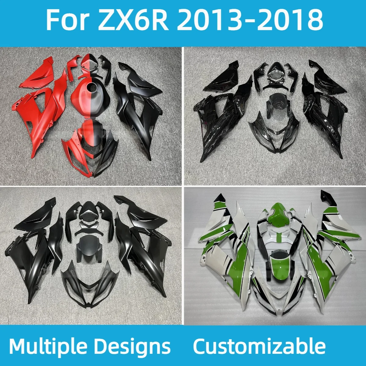 

Комплект литьевых обтекателей ZX6R 2013-2018, полный комплект пластиковых чехлов для кузова, обтекатели для Kawasaki ZX 6R 13-18