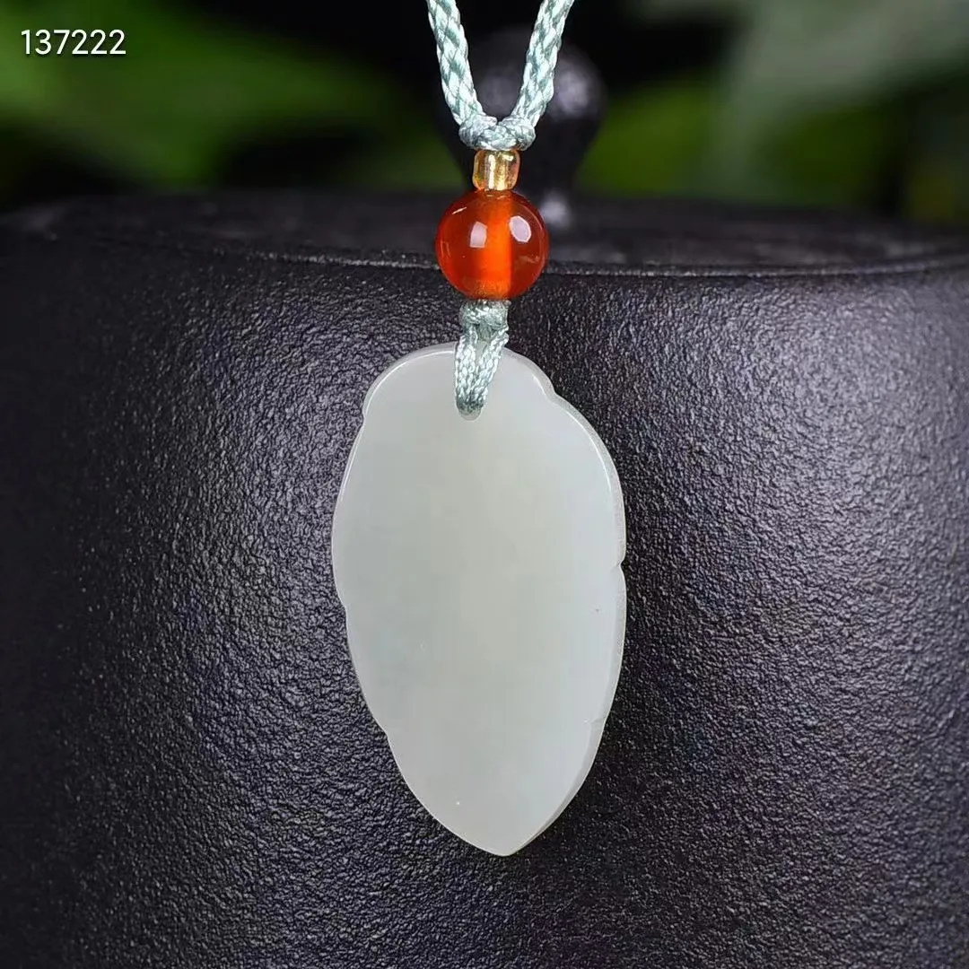 Natural 100% real white hetian jade carve leaf Bless peace Attracting Wealth pendant jewellery for men women gifts luck