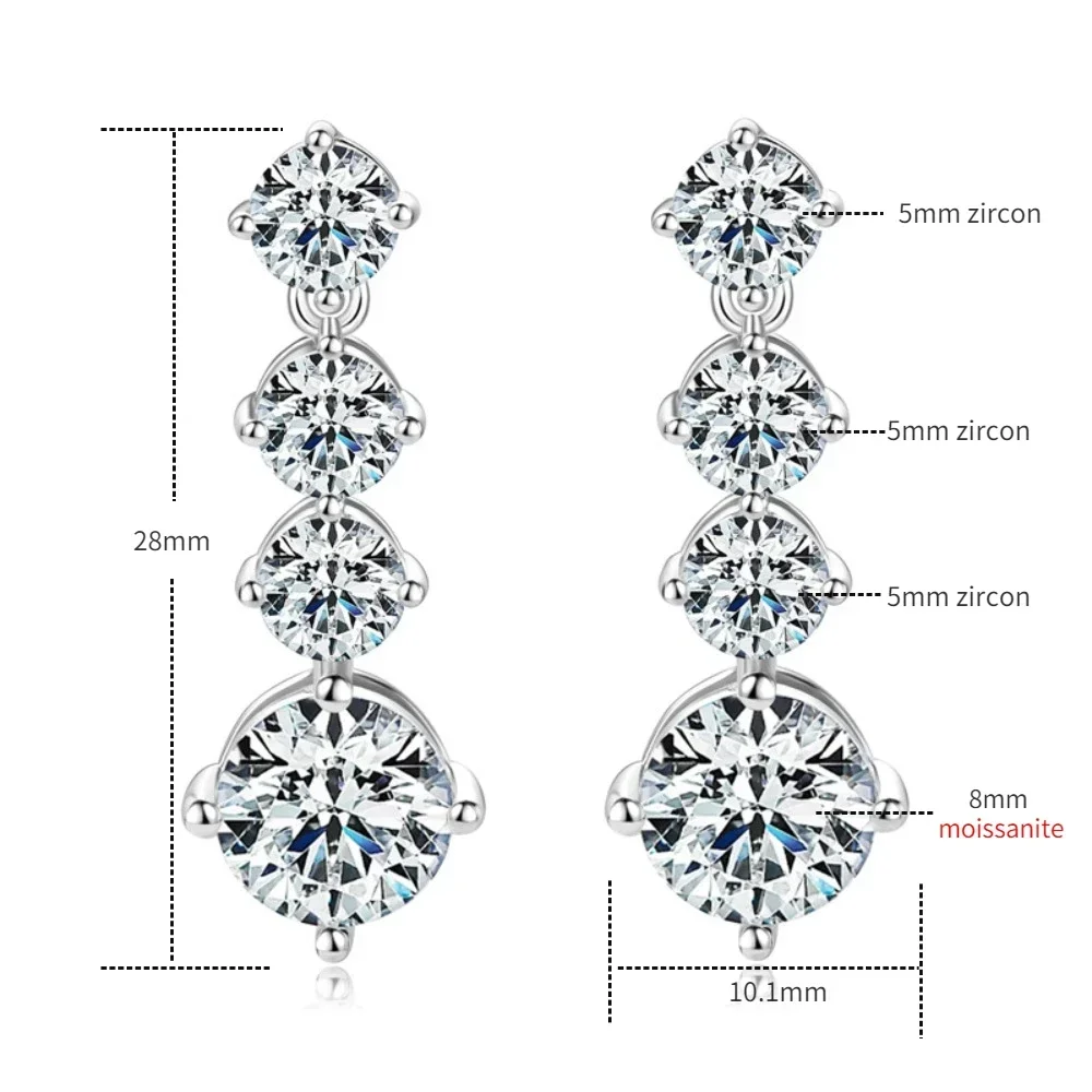 LinkerLove Moissanite Drop Dangle Earrings for Women 925 Sterling Silver Four Stone Graduated Linear Design Earrings Jewelry