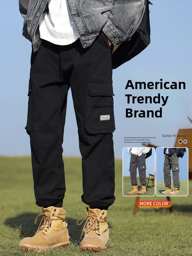 

Loose Fit Men's Workwear Pants Large Size Multiple kets Trendy American Brand Spring New Sle Casual Pants for Teens