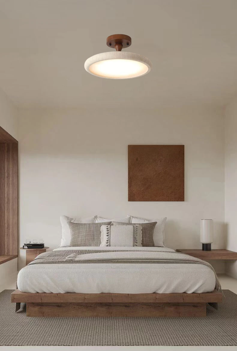 Dark Wood LED Ceiling Light Natural Stone Dimmable