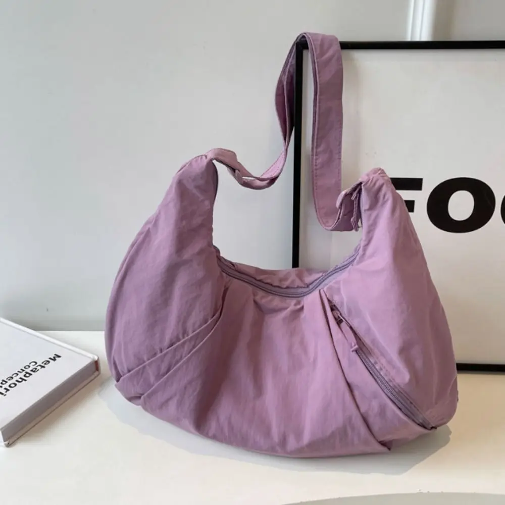 

Korean Style Nylon Shoulder Bag Large Capacity Solid Color Casual Dumpling Bag Fold Tote Bag Oxford Cloth Underarm Bag Student