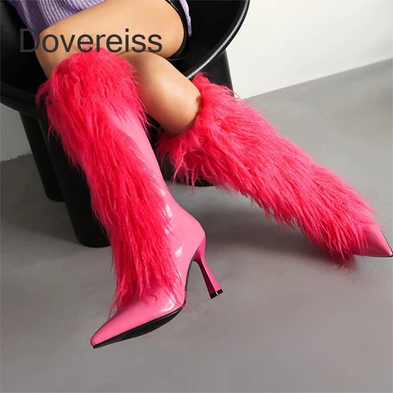 

Dovereiss Winter Pure Color shoes for woman Knee Hight Boots Clear Heels Plus Size Elegant bottes Sexy Pointed Toe Female Boots