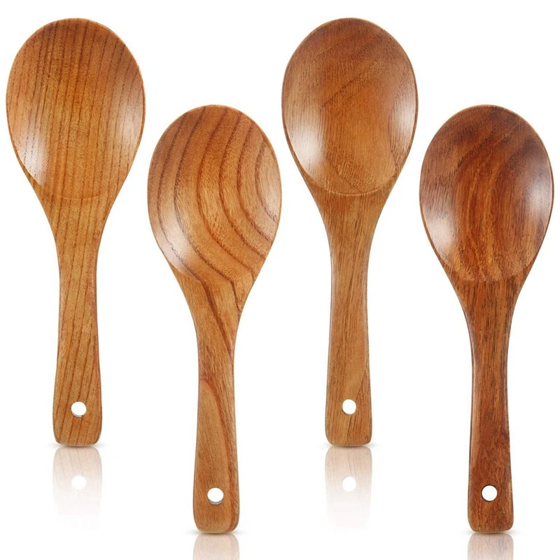 

8 Pieces Wood Spoons 21.5Cm Wooden Rice Paddle Versatile Serving Spoon Non Stick Heat Resistant Cooking Spoon