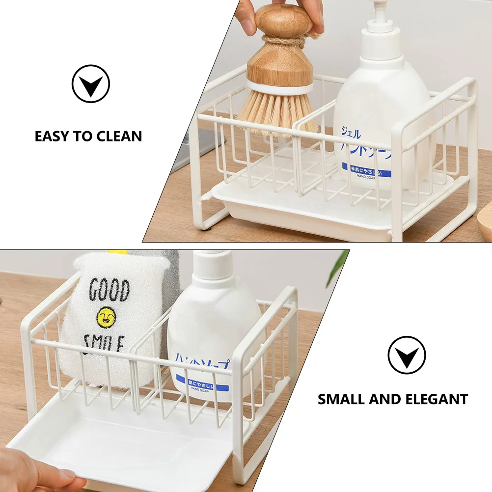 

1pc Kitchen Draining Rack Small Iron Mesh Basket White Sink Organizer For Sponge Sundries Desktop Storage Shelf Iron Art Basket