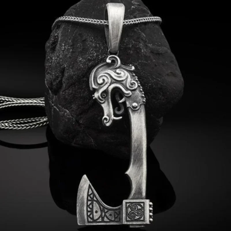 New Nordic Men Retro Zinc Alloy Viking Warrior Axe Pendant Necklace Punk Man Talisman Best Jewelry Gift