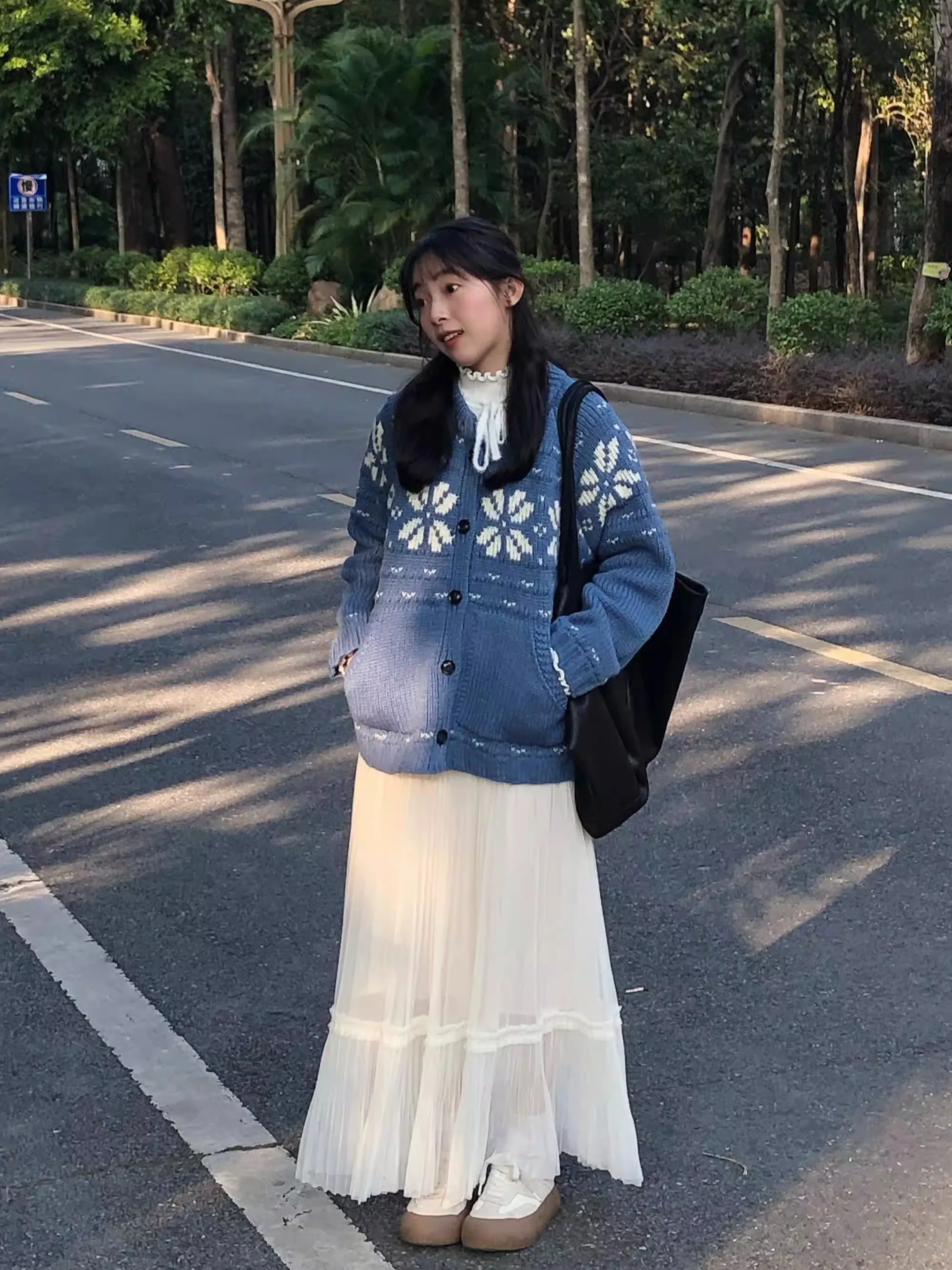 

High Waist Me Skirt Women's Sweet Sle A-Line Long Skirt Korean System Spring Autumn f Body Cry Multi-Layered Skirt