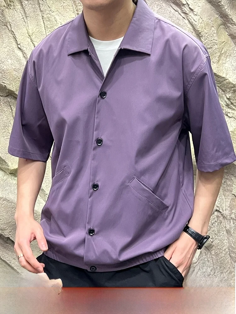 Retro Japanese Sle Lightweight Breathable Loose Fit Men's Summer ort Sve irt Functional Mountain Series Turn-down Co...