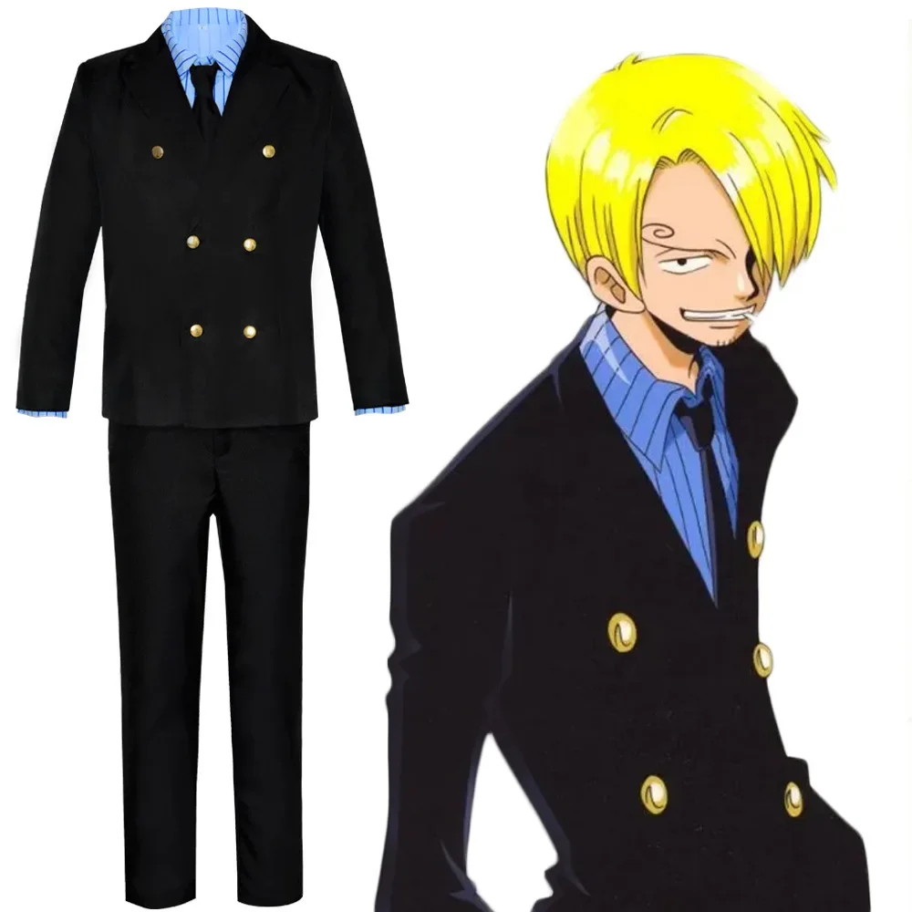 Anime Vinsmoke Sanji Cosplay Costume Wig Sanji After 2 Year Halloween Christmas Party Cosplay Outfits Shirt Coat Pants Suit Men