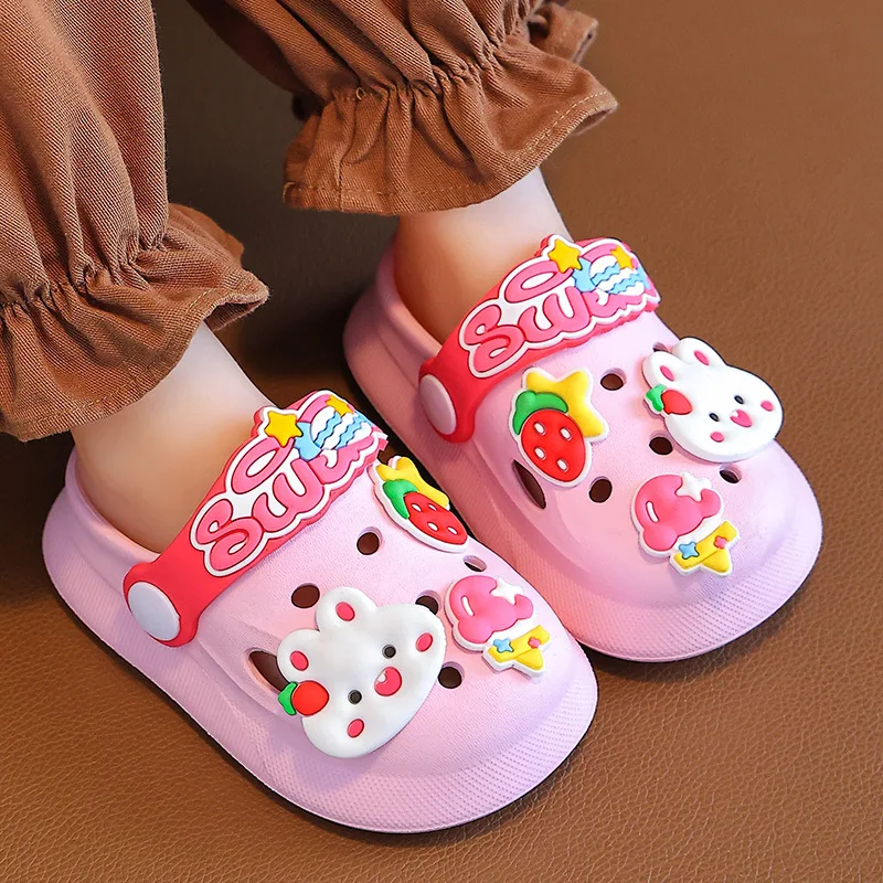 Summer Kids Slippers Sandals  Children\'s Shoes  Soft  Anti-Skid Cartoon DIY Design Hole Baby Shoes Sandy Beach For Boys Girls