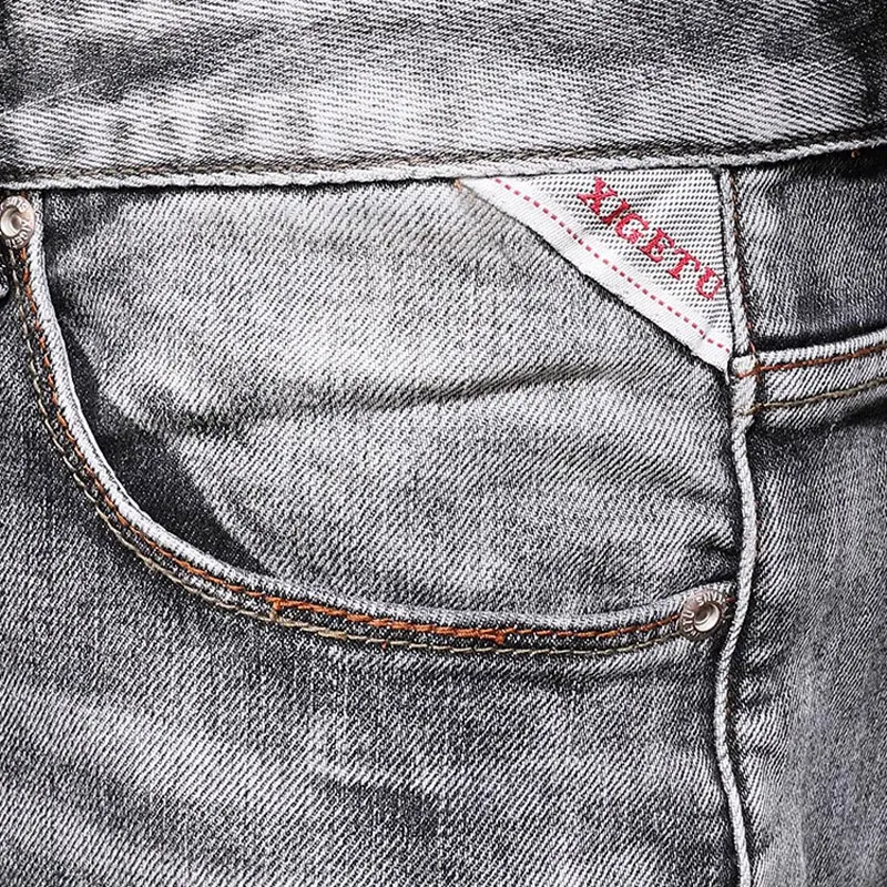 Newly Designer Fashion Men Jeans High Quality Retro Gray Stretch Slim Fit Ripped Jeans Men Embroidery Vintage Denim Pants Hombre