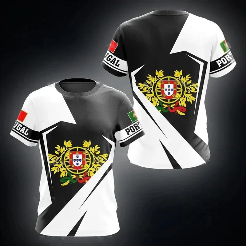 تي شيرت مطبوع عليه علم البرتغال ثلاثي الأبعاد، تي شيرت رجالي بشعار البرتغال Spirit Totem Harajuku، تي شيرت رائع بأكمام قصيرة، ملابس الشارع