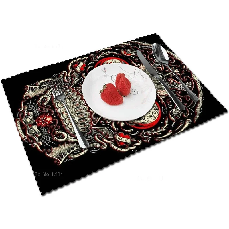 Vintage Style Polyester Fabric Placemat, Legal, Morte, Magia, Bruxaria, Caveira, Mexicano, Rose, Cyborg, Crânio