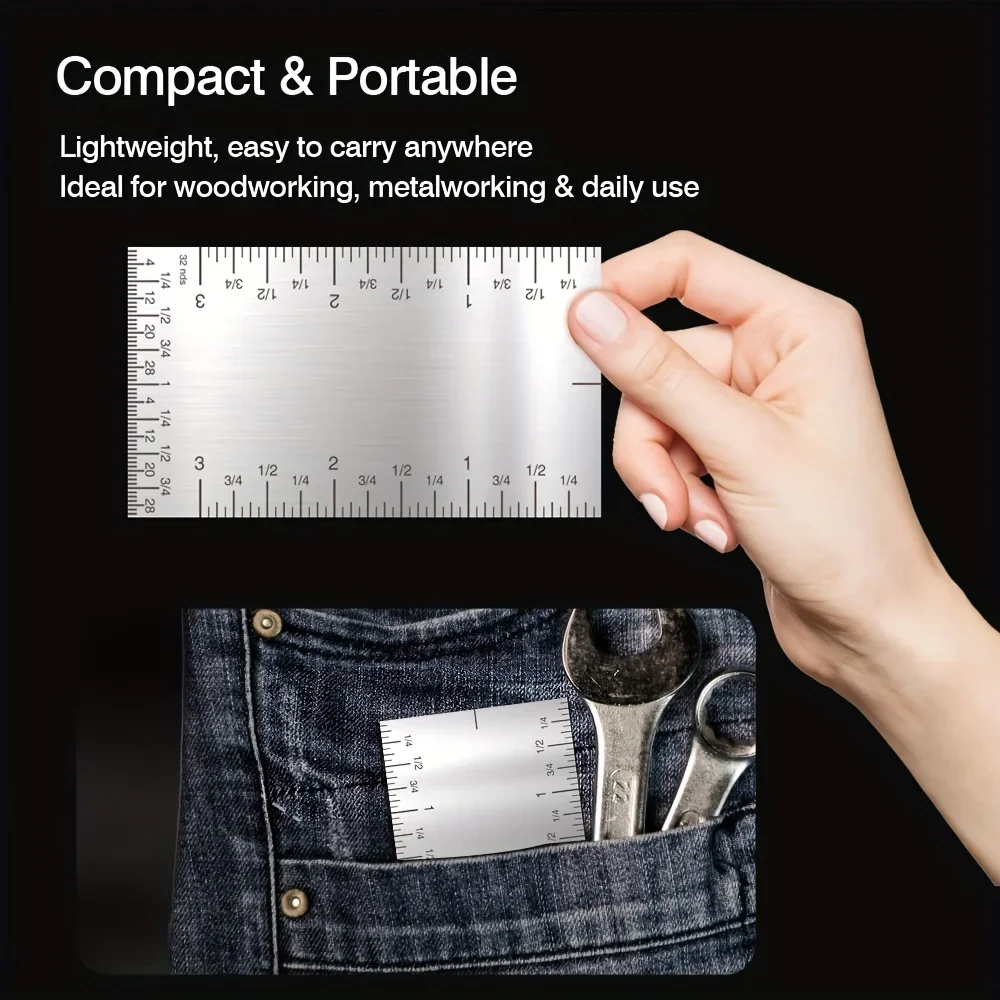 3-Inch Stainless Steel Precision Square Ruler, Dual Scale Metric/Imperial Conversion, Compact & Portable Pocket Measuring Tool