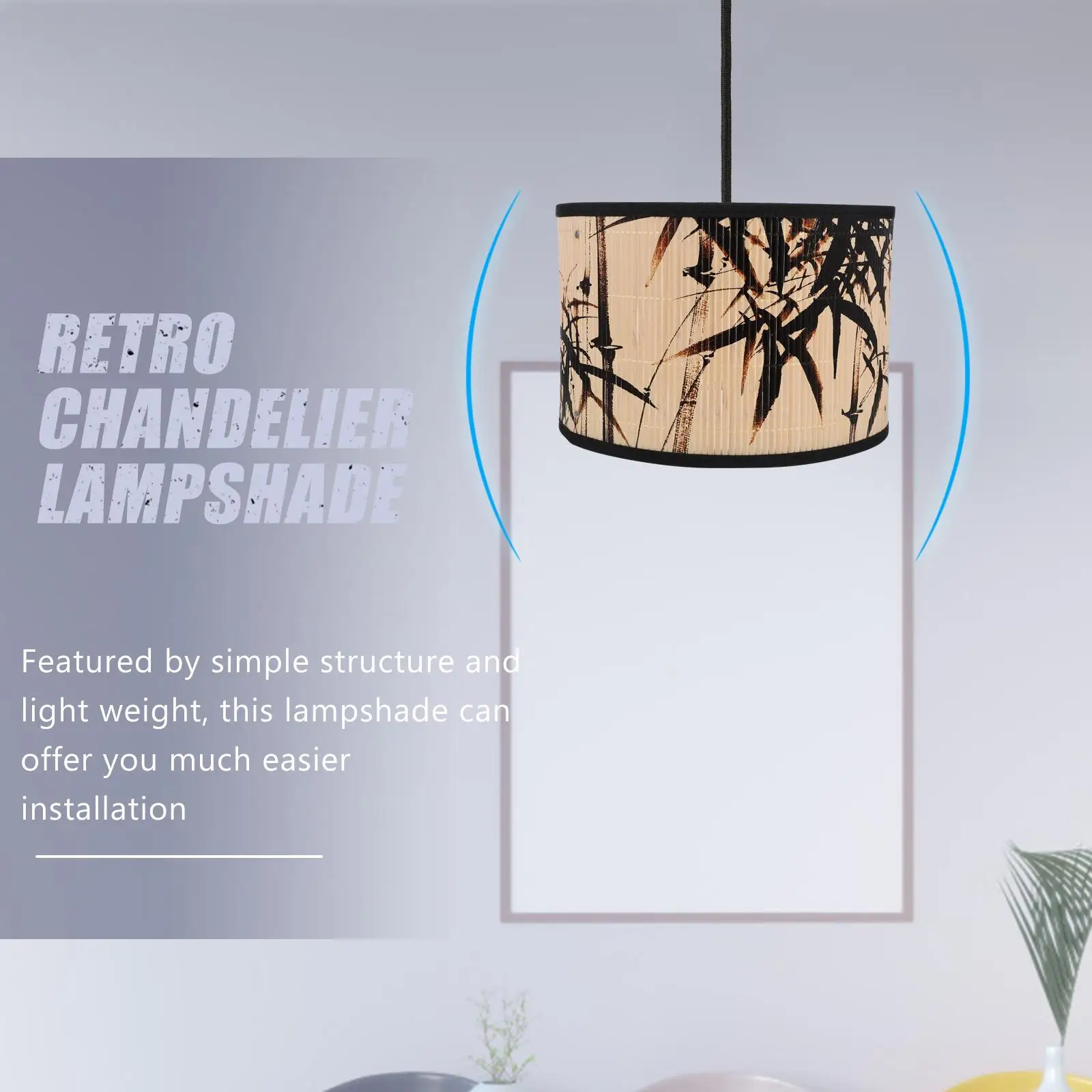 Classical Printed Retro Style Folk House Decoration Chandelier Lampshade Bamboo Lighting Crafts Pendant Wood Replacement