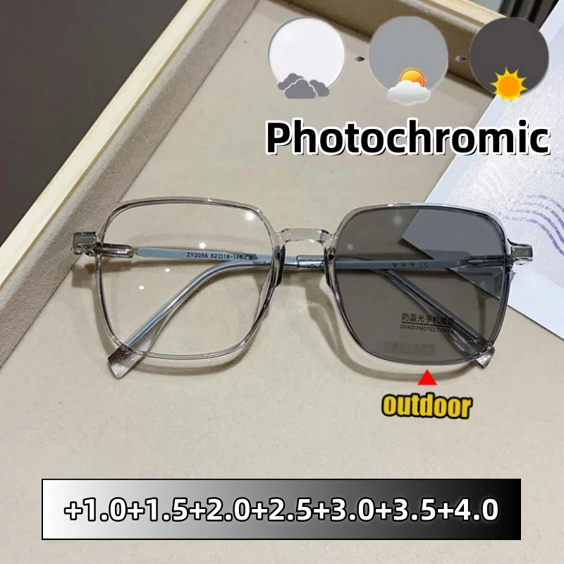 

Photochromic Presbyopic Glasses Large Frame Shows Small Face Eyeglasses Man Woman Anti Blue Light Glasses Diopter 0 To +4.0
