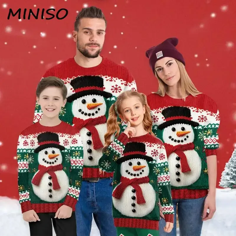 MINISO Cosplay Christmas Costume Matching Outfits  Snowman 3D Printed Sweatshirts Xmas Family Party Pullover Sweatshirt Clothes