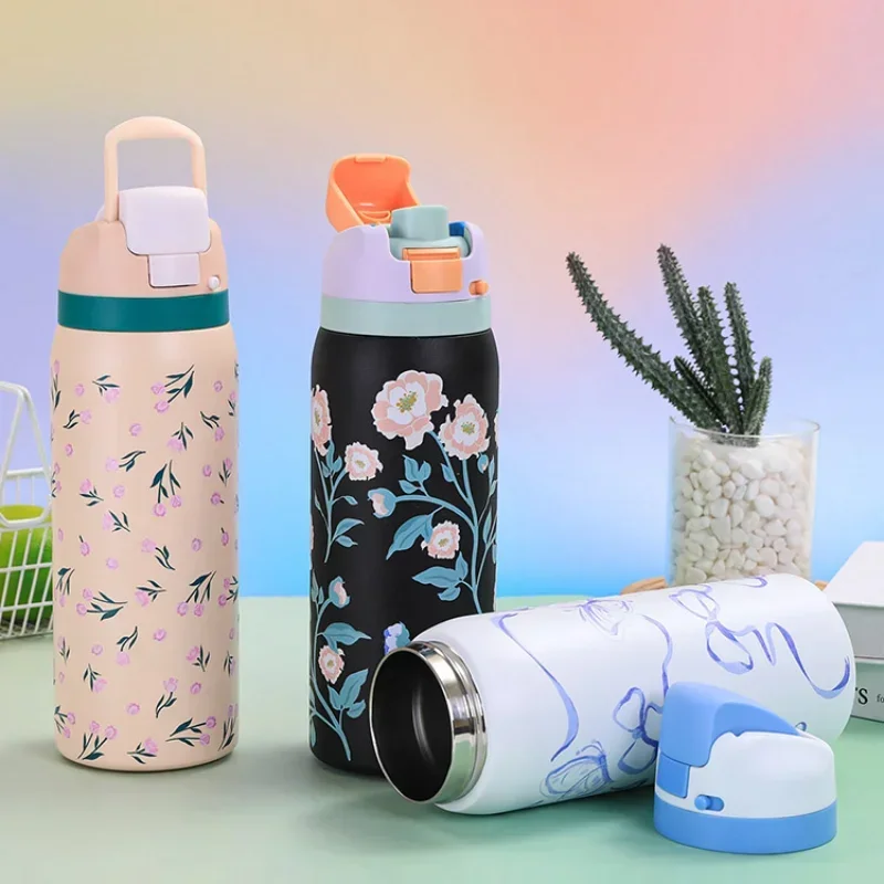 Hot Selling Products Fashion Cartoon Pattern Jump Cup Stainless Steel Insulated Bottle Arge-capacity Outdoor Sports Kettle