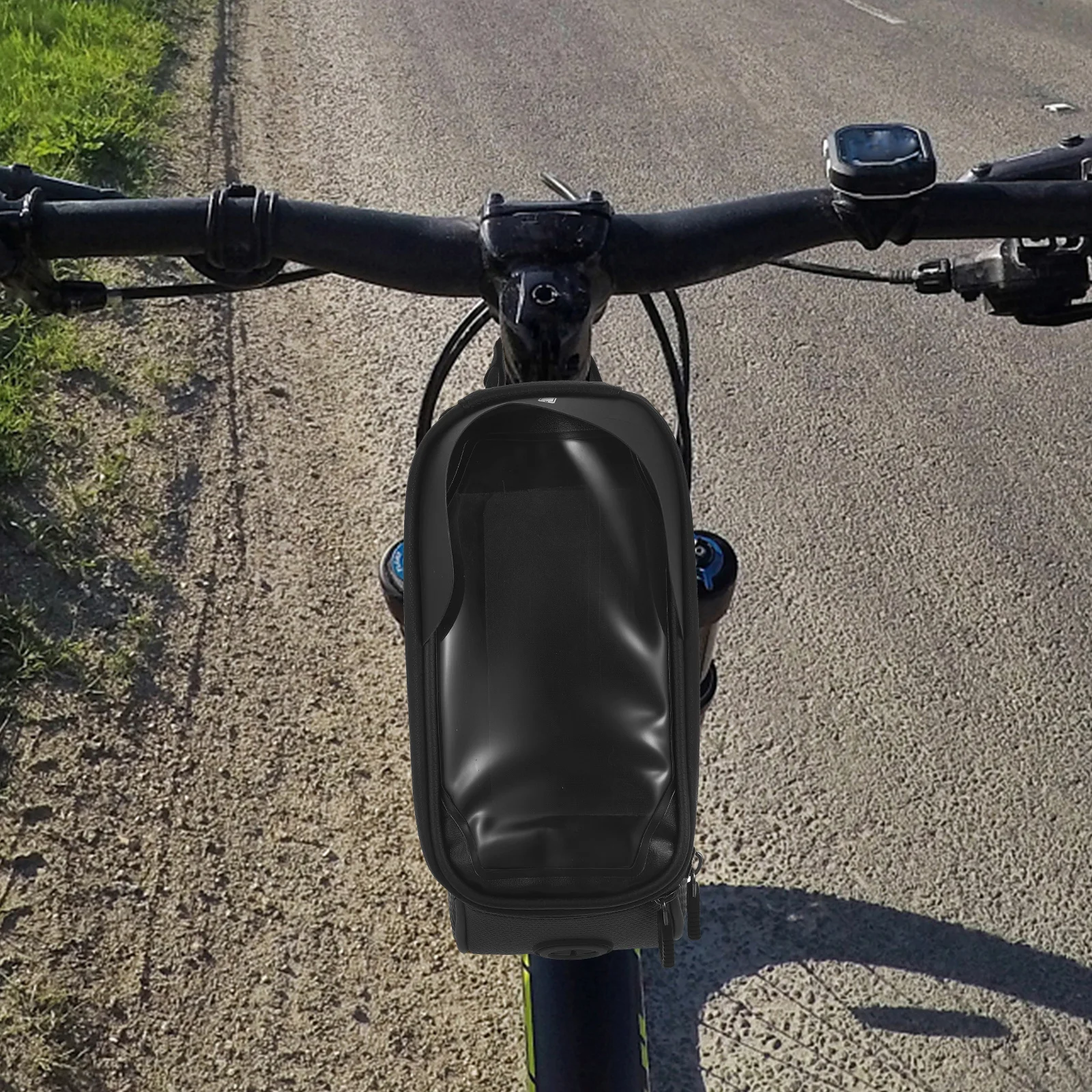 

Сумка на переднюю балку велосипеда, черная прочная водонепроницаемая спортивная сумка, быстросъемный держатель для телефона для хранения трубки горного велосипеда