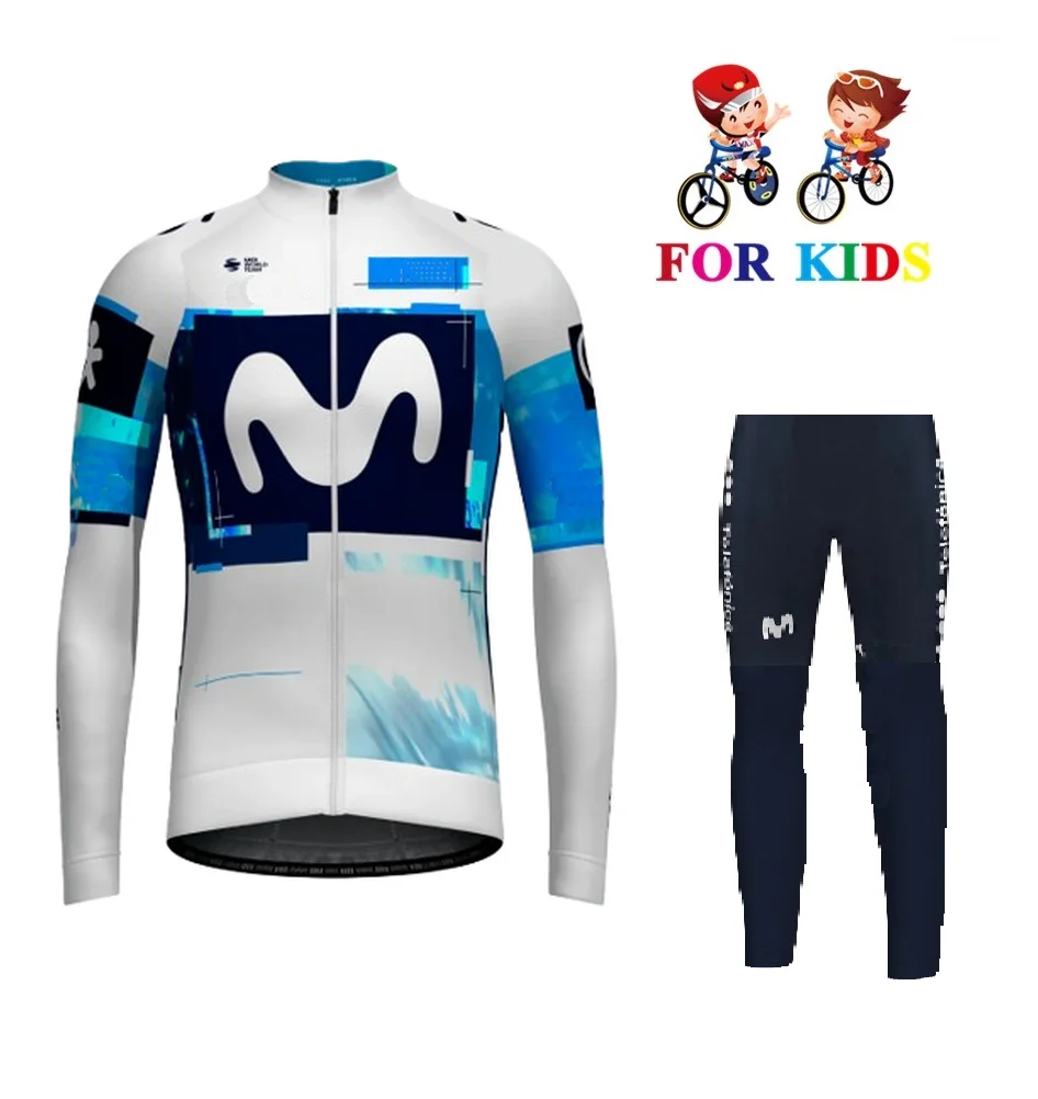 KID'S Children Spring Summer 2025 MOVISTARful Team Cycling Jerseys  Long Sleeve Men Bike Wear Cycling Clothing with Pants