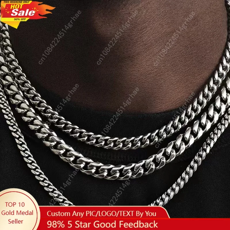 Podstawowe punkowe naszyjniki ze stali nierdzewnej 3,5,7 mm typu curb cuban dla mężczyzn i kobiet, czarno-złote łańcuszki, chokery, solidna biżuteria metalowa.