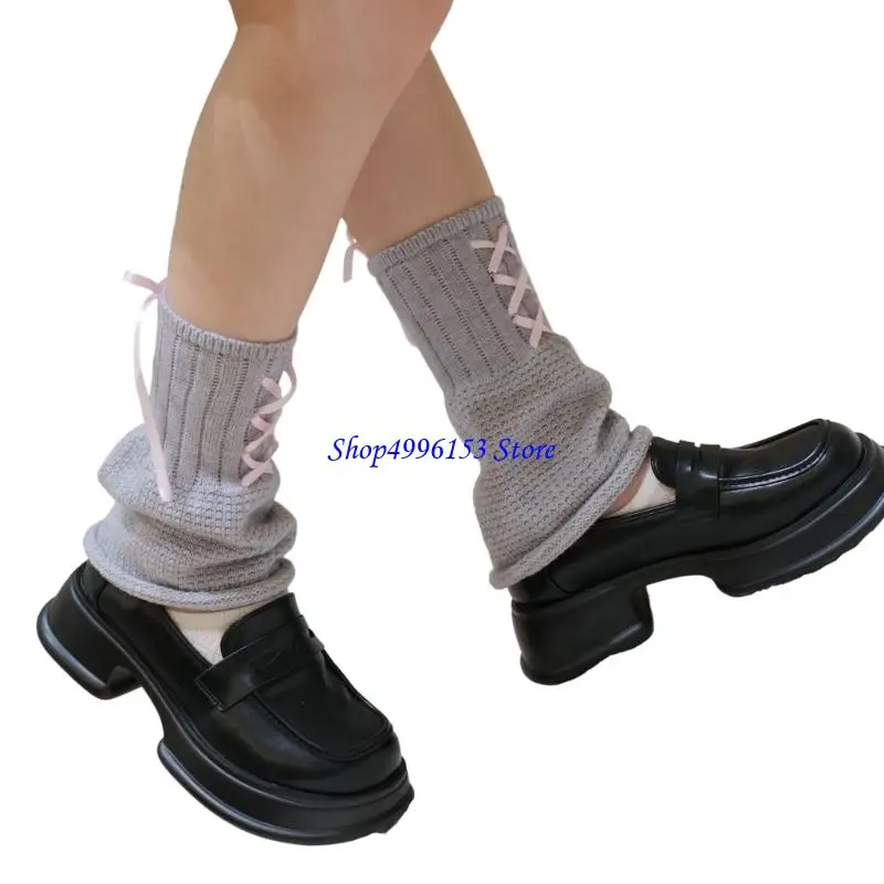 Q0KE إمرأة لوليتا متماسكة الجوارب الطويلة الانحناء الدانتيل يصل جوارب السيقان Harajuku الباليه نمط التمهيد الجوارب الشتاء الكاحل #4
