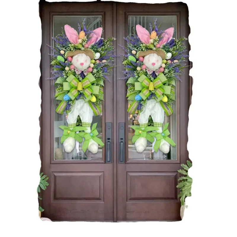 Easter Bunny Decorative Garland Pendant with Easter Cartoon Theme Simulated Plant Door Hanging Ornament Easter Bunny Door Hanger