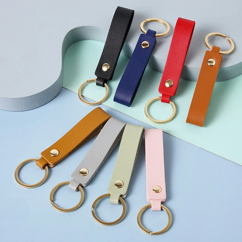 8 Colors Stickout PU Leather Keychain Business Gift Key Chain Men Women Car Strap Waist Wallet Keyrings